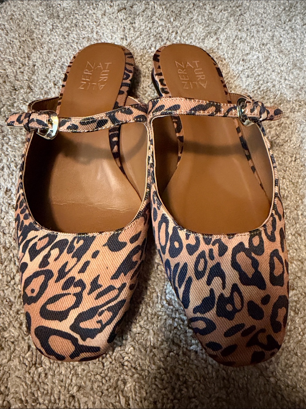 Naturalizer Leopard-Print Tan and Black Mary Jane Mules